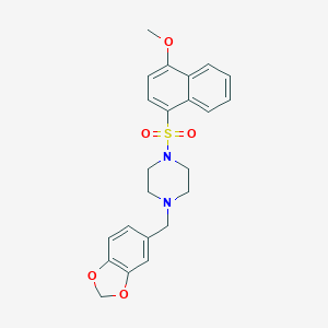 molecular formula C23H24N2O5S B486398 1-(Benzo[d][1,3]dioxol-5-ylmethyl)-4-((4-methoxynaphthalen-1-yl)sulfonyl)piperazine CAS No. 667893-15-4