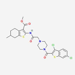 molecular formula C26H27Cl2N3O4S2 B4864409 Methyl 2-[({4-[(3,6-dichloro-1-benzothiophen-2-yl)carbonyl]piperazin-1-yl}acetyl)amino]-6-methyl-4,5,6,7-tetrahydro-1-benzothiophene-3-carboxylate CAS No. 883548-38-7