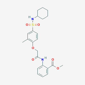 molecular formula C23H28N2O6S B4866543 METHYL 2-{2-[4-(CYCLOHEXYLSULFAMOYL)-2-METHYLPHENOXY]ACETAMIDO}BENZOATE 