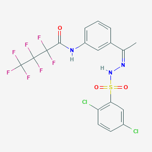 molecular formula C18H12Cl2F7N3O3S B4866609 N-(3-{N-[(2,5-dichlorophenyl)sulfonyl]ethanehydrazonoyl}phenyl)-2,2,3,3,4,4,4-heptafluorobutanamide 