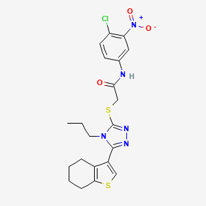 molecular formula C21H22ClN5O3S2 B4866724 N-(4-chloro-3-nitrophenyl)-2-{[4-propyl-5-(4,5,6,7-tetrahydro-1-benzothien-3-yl)-4H-1,2,4-triazol-3-yl]thio}acetamide 