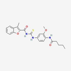 molecular formula C23H25N3O4S B4867130 N-({[3-methoxy-4-(pentanoylamino)phenyl]amino}carbonothioyl)-3-methyl-1-benzofuran-2-carboxamide 