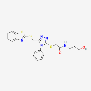 molecular formula C21H21N5O2S3 B4867154 2-({5-[(1,3-benzothiazol-2-ylsulfanyl)methyl]-4-phenyl-4H-1,2,4-triazol-3-yl}sulfanyl)-N-(3-hydroxypropyl)acetamide 