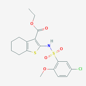 molecular formula C18H20ClNO5S2 B486727 Ethyl 2-(5-chloro-2-methoxybenzenesulfonamido)-4,5,6,7-tetrahydro-1-benzothiophene-3-carboxylate CAS No. 794548-36-0