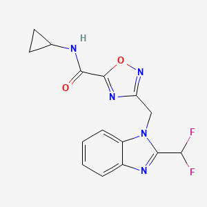 molecular formula C15H13F2N5O2 B4867281 N-cyclopropyl-3-{[2-(difluoromethyl)-1H-benzimidazol-1-yl]methyl}-1,2,4-oxadiazole-5-carboxamide 
