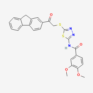 molecular formula C26H21N3O4S2 B4867543 N-(5-{[2-(9H-fluoren-2-yl)-2-oxoethyl]sulfanyl}-1,3,4-thiadiazol-2-yl)-3,4-dimethoxybenzamide 