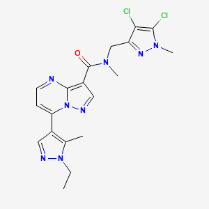 molecular formula C19H20Cl2N8O B4867690 N-[(4,5-dichloro-1-methyl-1H-pyrazol-3-yl)methyl]-7-(1-ethyl-5-methyl-1H-pyrazol-4-yl)-N-methylpyrazolo[1,5-a]pyrimidine-3-carboxamide 