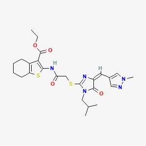 molecular formula C25H31N5O4S2 B4867718 ETHYL 2-{[2-({1-ISOBUTYL-4-[(E)-1-(1-METHYL-1H-PYRAZOL-4-YL)METHYLIDENE]-5-OXO-4,5-DIHYDRO-1H-IMIDAZOL-2-YL}SULFANYL)ACETYL]AMINO}-4,5,6,7-TETRAHYDRO-1-BENZOTHIOPHENE-3-CARBOXYLATE 