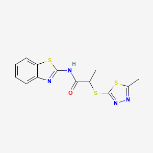 molecular formula C13H12N4OS3 B4867890 N-(1,3-benzothiazol-2-yl)-2-[(5-methyl-1,3,4-thiadiazol-2-yl)sulfanyl]propanamide 