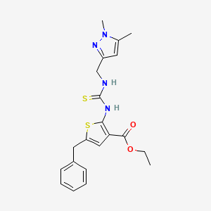 molecular formula C21H24N4O2S2 B4867895 ethyl 5-benzyl-2-[({[(1,5-dimethyl-1H-pyrazol-3-yl)methyl]amino}carbonothioyl)amino]-3-thiophenecarboxylate 