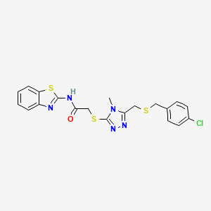 molecular formula C20H18ClN5OS3 B4868125 N-1,3-benzothiazol-2-yl-2-[(5-{[(4-chlorobenzyl)thio]methyl}-4-methyl-4H-1,2,4-triazol-3-yl)thio]acetamide 