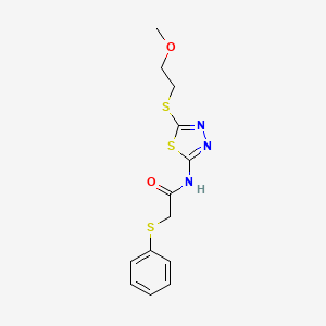 molecular formula C13H15N3O2S3 B4868408 N-{5-[(2-methoxyethyl)sulfanyl]-1,3,4-thiadiazol-2-yl}-2-(phenylsulfanyl)acetamide 