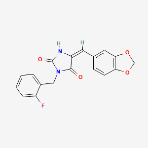 molecular formula C18H13FN2O4 B4868419 (5E)-5-(1,3-benzodioxol-5-ylmethylidene)-3-(2-fluorobenzyl)imidazolidine-2,4-dione 