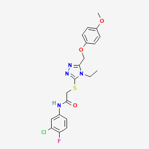 molecular formula C20H20ClFN4O3S B4868691 N-(3-chloro-4-fluorophenyl)-2-({4-ethyl-5-[(4-methoxyphenoxy)methyl]-4H-1,2,4-triazol-3-yl}sulfanyl)acetamide 