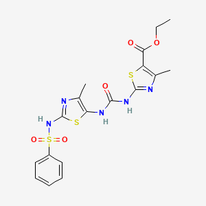 molecular formula C18H19N5O5S3 B4871056 ethyl 4-methyl-2-{[({4-methyl-2-[(phenylsulfonyl)amino]-1,3-thiazol-5-yl}amino)carbonyl]amino}-1,3-thiazole-5-carboxylate 