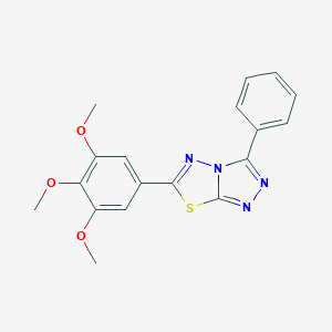 molecular formula C18H16N4O3S B487121 3-Phenyl-6-(3,4,5-trimethoxyphenyl)[1,2,4]triazolo[3,4-b][1,3,4]thiadiazole CAS No. 794548-77-9