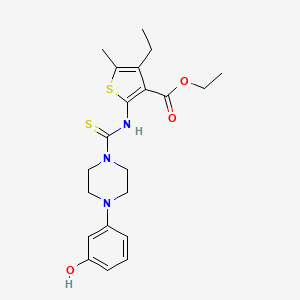 molecular formula C21H27N3O3S2 B4872150 ethyl 4-ethyl-2-({[4-(3-hydroxyphenyl)-1-piperazinyl]carbonothioyl}amino)-5-methyl-3-thiophenecarboxylate 