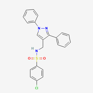 molecular formula C22H18ClN3O2S B4872291 4-CHLORO-N~1~-[(1,3-DIPHENYL-1H-PYRAZOL-4-YL)METHYL]-1-BENZENESULFONAMIDE 