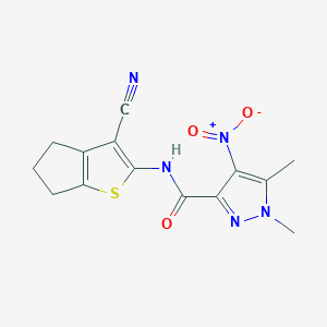 molecular formula C14H13N5O3S B4872465 N-(3-cyano-5,6-dihydro-4H-cyclopenta[b]thiophen-2-yl)-1,5-dimethyl-4-nitro-1H-pyrazole-3-carboxamide 