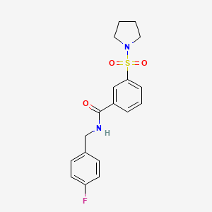 molecular formula C18H19FN2O3S B4872685 N-[(4-fluorophenyl)methyl]-3-(pyrrolidine-1-sulfonyl)benzamide 