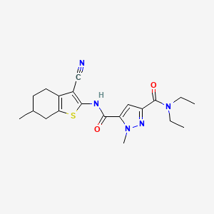 molecular formula C20H25N5O2S B4872789 N-(3-CYANO-6-METHYL-4,5,6,7-TETRAHYDRO-1-BENZOTHIOPHEN-2-YL)-N,N-DIETHYL-1-METHYL-1H-PYRAZOLE-3,5-DICARBOXAMIDE 