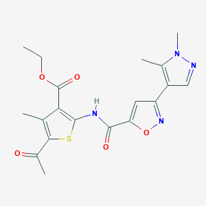 molecular formula C19H20N4O5S B4873179 ethyl 5-acetyl-2-({[3-(1,5-dimethyl-1H-pyrazol-4-yl)-5-isoxazolyl]carbonyl}amino)-4-methyl-3-thiophenecarboxylate 