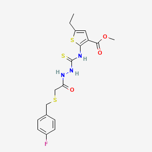 molecular formula C18H20FN3O3S3 B4874154 methyl 5-ethyl-2-{[(2-{[(4-fluorobenzyl)thio]acetyl}hydrazino)carbonothioyl]amino}-3-thiophenecarboxylate 