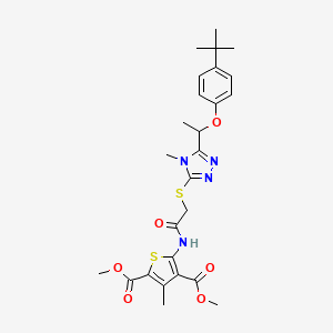 molecular formula C26H32N4O6S2 B4874239 dimethyl 5-{[({5-[1-(4-tert-butylphenoxy)ethyl]-4-methyl-4H-1,2,4-triazol-3-yl}sulfanyl)acetyl]amino}-3-methylthiophene-2,4-dicarboxylate 