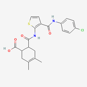 molecular formula C21H21ClN2O4S B4874467 6-({3-[(4-Chlorophenyl)carbamoyl]thiophen-2-yl}carbamoyl)-3,4-dimethylcyclohex-3-ene-1-carboxylic acid 