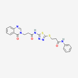 molecular formula C22H20N6O3S2 B4875549 N-(5-{[3-oxo-3-(phenylamino)propyl]sulfanyl}-1,3,4-thiadiazol-2-yl)-3-(4-oxoquinazolin-3(4H)-yl)propanamide 