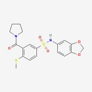 molecular formula C19H20N2O5S2 B4875827 N-1,3-benzodioxol-5-yl-4-(methylthio)-3-(1-pyrrolidinylcarbonyl)benzenesulfonamide 