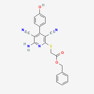 molecular formula C22H16N4O3S B4875857 benzyl 2-{[6-amino-3,5-dicyano-4-(4-hydroxyphenyl)pyridin-2-yl]sulfanyl}acetate 