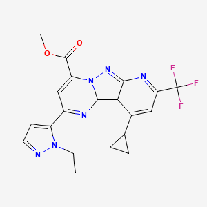 molecular formula C20H17F3N6O2 B4876203 methyl 13-cyclopropyl-4-(2-ethylpyrazol-3-yl)-11-(trifluoromethyl)-3,7,8,10-tetrazatricyclo[7.4.0.02,7]trideca-1,3,5,8,10,12-hexaene-6-carboxylate 