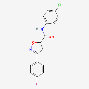 molecular formula C16H12ClFN2O2 B4876210 N-(4-chlorophenyl)-3-(4-fluorophenyl)-4,5-dihydro-5-isoxazolecarboxamide 