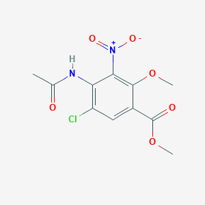molecular formula C11H11ClN2O6 B048764 Benzoic acid, 4-(acetylamino)-5-chloro-2-methoxy-3-nitro-, methyl ester CAS No. 126463-85-2