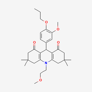 molecular formula C30H41NO5 B4876640 10-(2-methoxyethyl)-9-(3-methoxy-4-propoxyphenyl)-3,3,6,6-tetramethyl-4,5,7,9-tetrahydro-2H-acridine-1,8-dione 