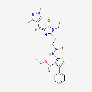 molecular formula C26H27N5O4S2 B4876746 ETHYL 2-{[2-({4-[(E)-1-(1,3-DIMETHYL-1H-PYRAZOL-4-YL)METHYLIDENE]-1-ETHYL-5-OXO-4,5-DIHYDRO-1H-IMIDAZOL-2-YL}SULFANYL)ACETYL]AMINO}-4-PHENYL-3-THIOPHENECARBOXYLATE 