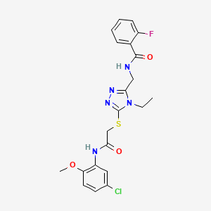 molecular formula C21H21ClFN5O3S B4877048 N-{[5-({2-[(5-chloro-2-methoxyphenyl)amino]-2-oxoethyl}sulfanyl)-4-ethyl-4H-1,2,4-triazol-3-yl]methyl}-2-fluorobenzamide 