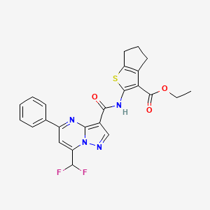 molecular formula C24H20F2N4O3S B4877512 ETHYL 2-[7-(DIFLUOROMETHYL)-5-PHENYLPYRAZOLO[1,5-A]PYRIMIDINE-3-AMIDO]-4H,5H,6H-CYCLOPENTA[B]THIOPHENE-3-CARBOXYLATE 