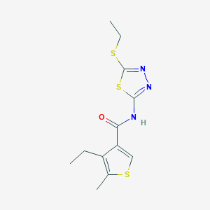 molecular formula C12H15N3OS3 B4877802 4-ETHYL-N-[5-(ETHYLSULFANYL)-1,3,4-THIADIAZOL-2-YL]-5-METHYL-3-THIOPHENECARBOXAMIDE 