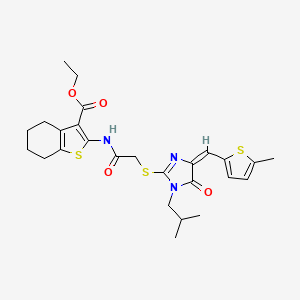 molecular formula C26H31N3O4S3 B4878441 ETHYL 2-{[2-({1-ISOBUTYL-4-[(E)-1-(5-METHYL-2-THIENYL)METHYLIDENE]-5-OXO-4,5-DIHYDRO-1H-IMIDAZOL-2-YL}SULFANYL)ACETYL]AMINO}-4,5,6,7-TETRAHYDRO-1-BENZOTHIOPHENE-3-CARBOXYLATE 