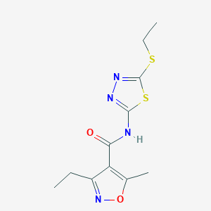 molecular formula C11H14N4O2S2 B4878484 3-ETHYL-N-[5-(ETHYLSULFANYL)-1,3,4-THIADIAZOL-2-YL]-5-METHYL-4-ISOXAZOLECARBOXAMIDE 