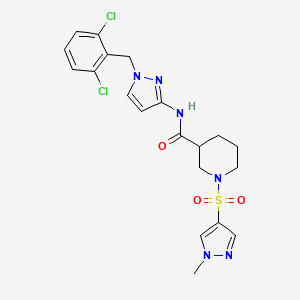 molecular formula C20H22Cl2N6O3S B4878543 N~3~-[1-(2,6-DICHLOROBENZYL)-1H-PYRAZOL-3-YL]-1-[(1-METHYL-1H-PYRAZOL-4-YL)SULFONYL]-3-PIPERIDINECARBOXAMIDE 