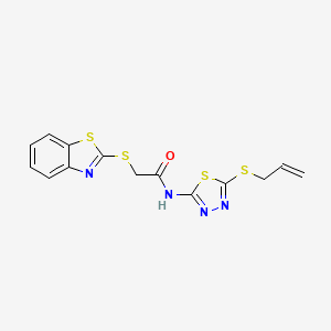 molecular formula C14H12N4OS4 B4878763 N~1~-[5-(ALLYLSULFANYL)-1,3,4-THIADIAZOL-2-YL]-2-(1,3-BENZOTHIAZOL-2-YLSULFANYL)ACETAMIDE 