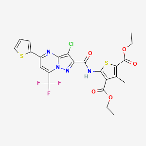 molecular formula C23H18ClF3N4O5S2 B4879165 Diethyl 5-({[3-chloro-5-(thiophen-2-yl)-7-(trifluoromethyl)pyrazolo[1,5-a]pyrimidin-2-yl]carbonyl}amino)-3-methylthiophene-2,4-dicarboxylate 