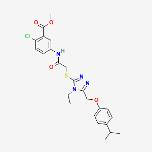 molecular formula C24H27ClN4O4S B4879309 methyl 2-chloro-5-({[(4-ethyl-5-{[4-(propan-2-yl)phenoxy]methyl}-4H-1,2,4-triazol-3-yl)sulfanyl]acetyl}amino)benzoate 