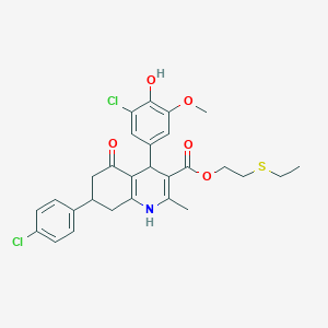 molecular formula C28H29Cl2NO5S B4882132 2-(ethylthio)ethyl 4-(3-chloro-4-hydroxy-5-methoxyphenyl)-7-(4-chlorophenyl)-2-methyl-5-oxo-1,4,5,6,7,8-hexahydro-3-quinolinecarboxylate CAS No. 5716-56-3