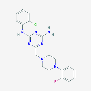 molecular formula C20H21ClFN7 B4882201 N-(2-chlorophenyl)-6-{[4-(2-fluorophenyl)piperazin-1-yl]methyl}-1,3,5-triazine-2,4-diamine 