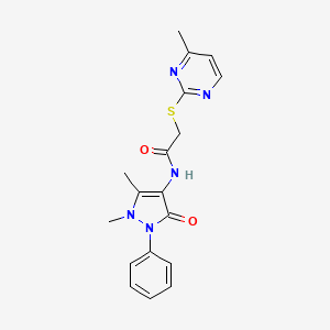 molecular formula C18H19N5O2S B4882537 N-(1,5-DIMETHYL-3-OXO-2-PHENYL-2,3-DIHYDRO-1H-PYRAZOL-4-YL)-2-[(4-METHYL-2-PYRIMIDINYL)SULFANYL]ACETAMIDE 