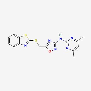 molecular formula C16H14N6OS2 B4882802 N-{5-[(1,3-benzothiazol-2-ylsulfanyl)methyl]-1,2,4-oxadiazol-3-yl}-4,6-dimethylpyrimidin-2-amine 